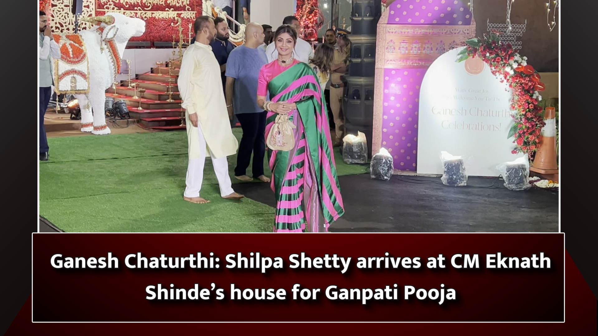 Ganesh Chaturthi: Shilpa Shetty arrives at CM Eknath Shinde`s house for Ganpati Pooja